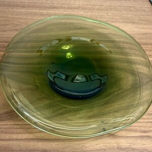 Vintage Green Art Glass Bowl Controlled Bubble Centre 
8.25” Scandinavian Style